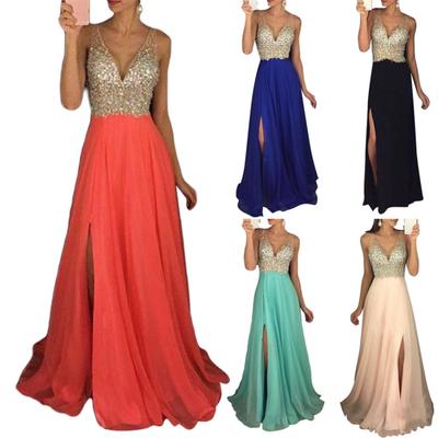 Lady Petticoats Plus Size Party Sexy Fashionable Women Sleeveless Sequined Deep V Neck Long Skirt Dress