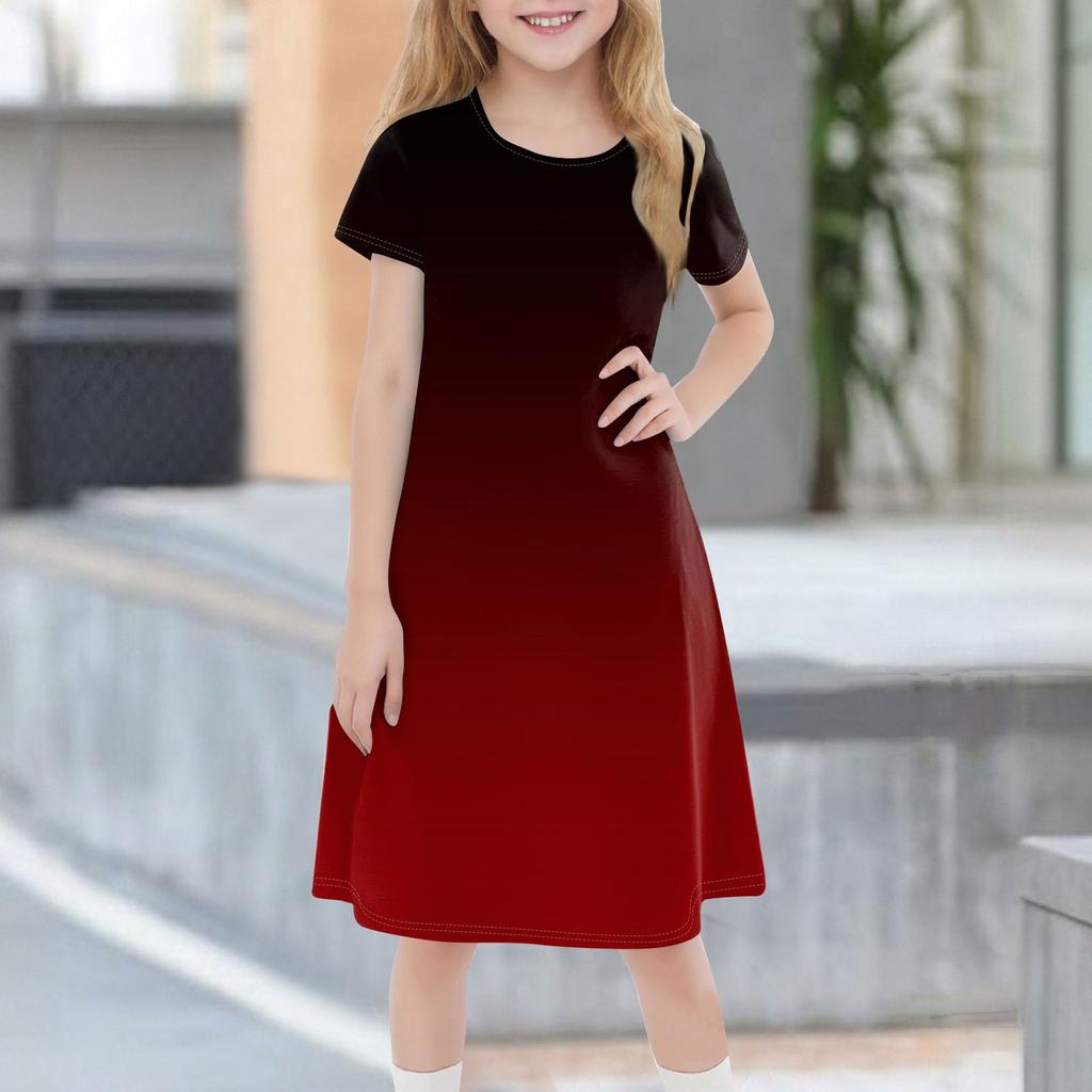 Children's Summer Short-sleeved Casual Fashion Round Neck Dress
