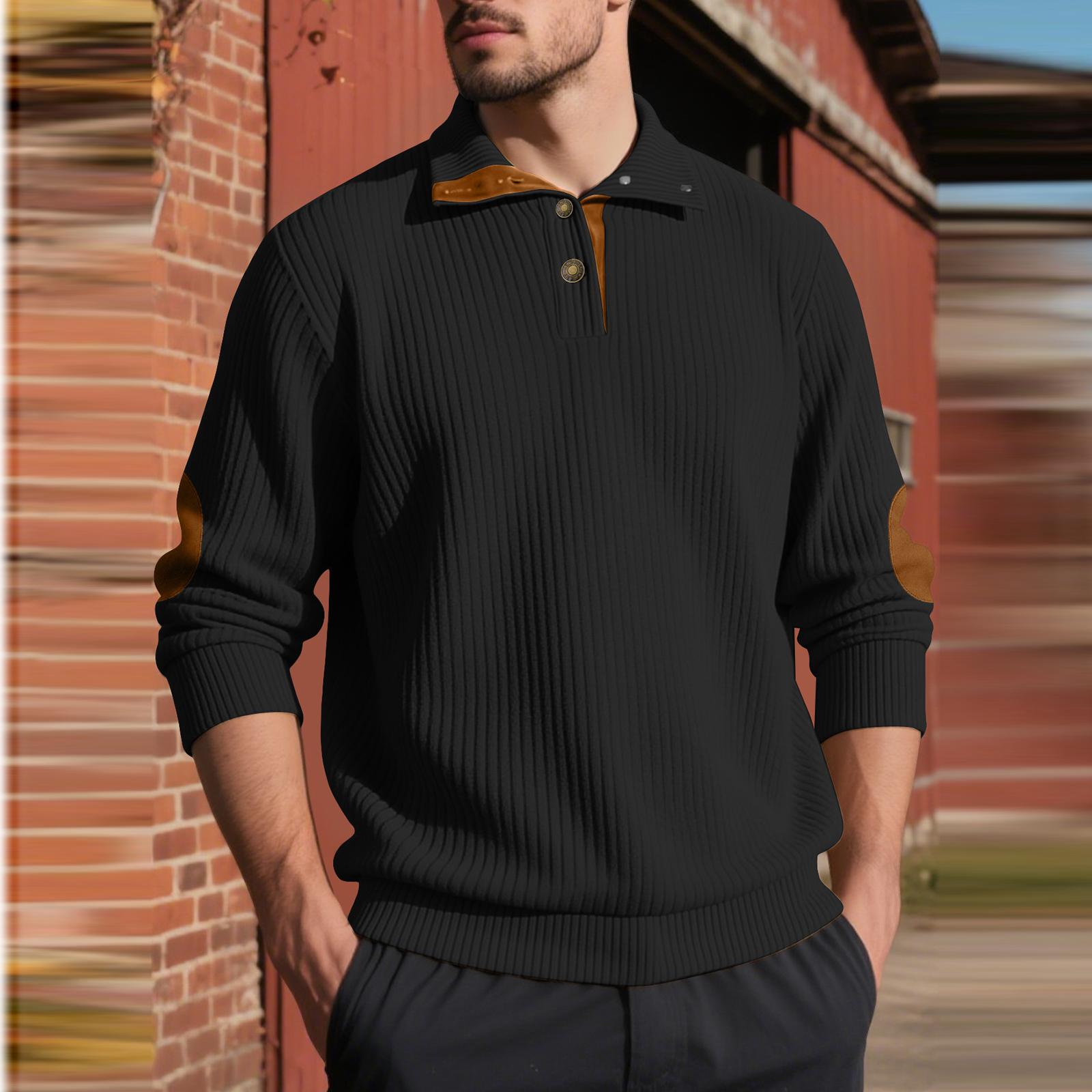 

Men s Casual Sweatshirt Long Sleeve Thermal Stand Collar Button Pullover Sweatshirts M чёрный