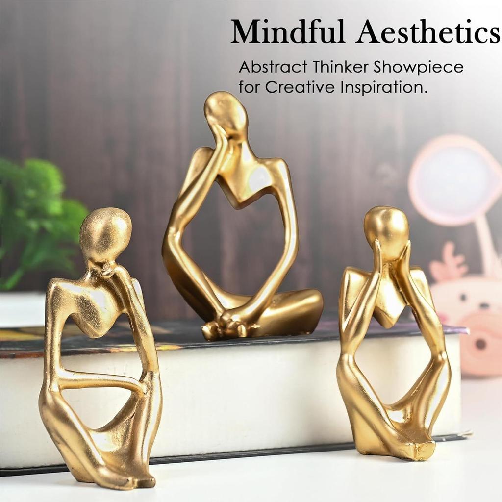 Home Decor – Thinker Men Statue Set of 3 | Modern Art Showpiece Sculpture for Living Room, Bedroom, Bookshelf, Table & Office