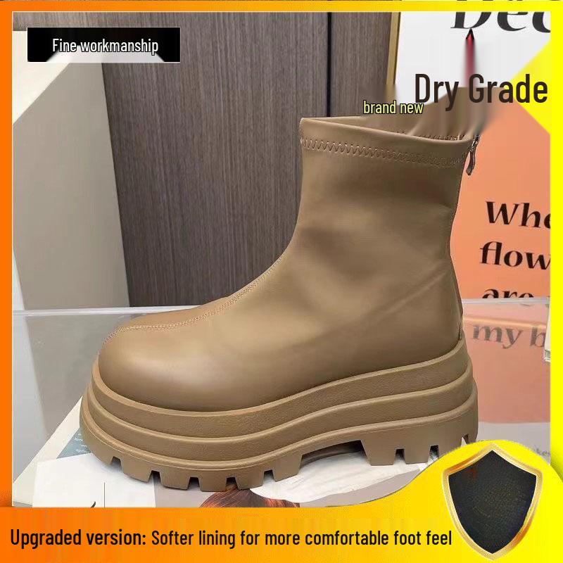 

Весна 2025 Женские эластичные ботинки на толстой подошве с увеличением роста: Стройнящая платформа на молнии с круглым носком. 66