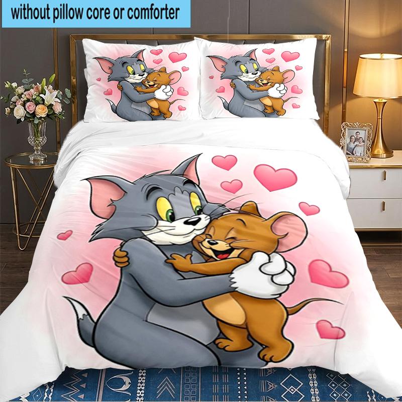Cat And Mouse Romance 3PCS Bedding set,Ideal for 1pc Duvet Cover And 2pcs Pillowcases Perfect for Fan gift,Ideal for Bedroom, Dormitory