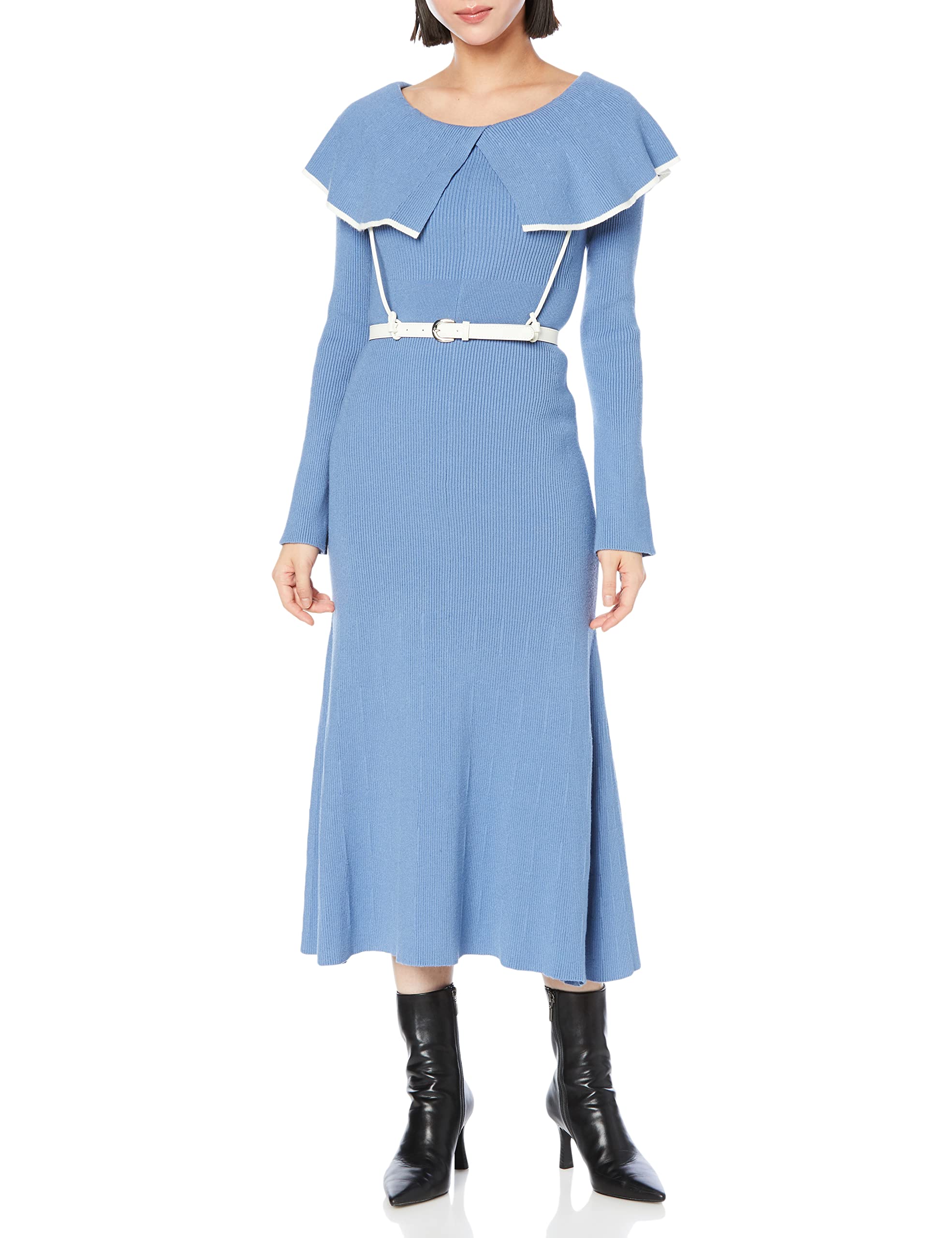 

Женское трикотажное платье Lily Brown с большим воротником и портупеей (LWNO231009) - синий