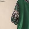 ZANZEA Women Ethnic Print Splice Round Neck Loose Half Sleeve Blouse