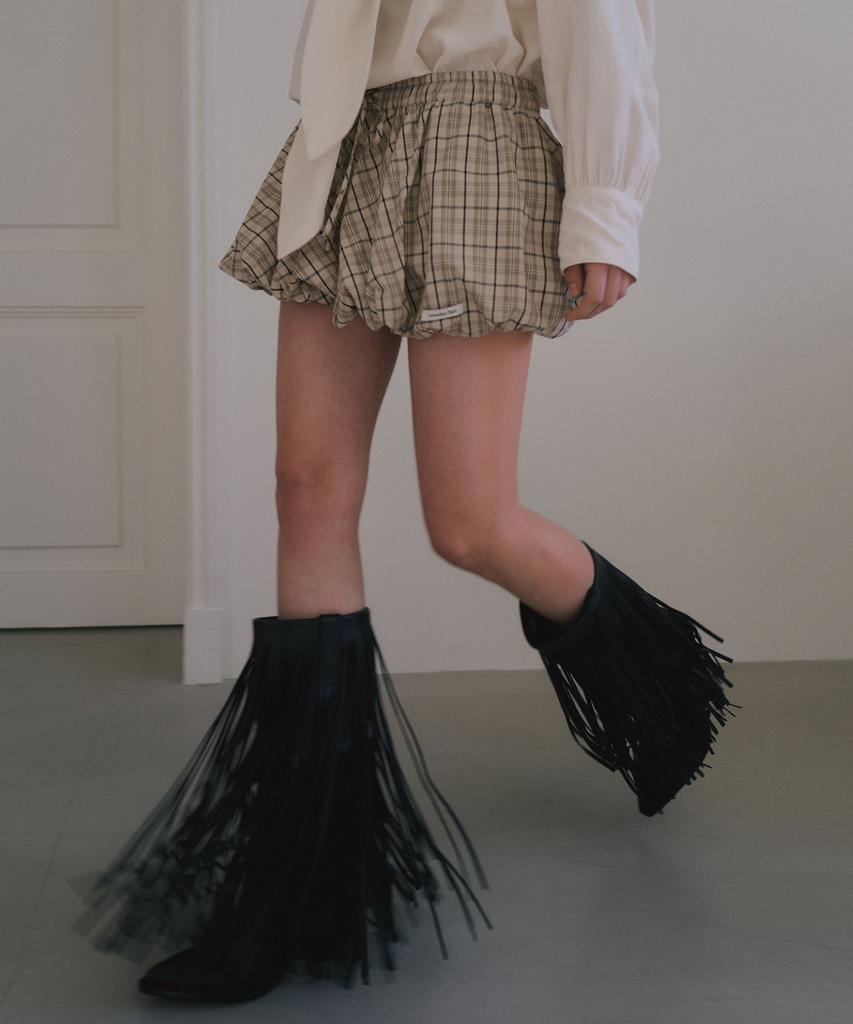 Obeodyupeulleeo Balloon Micro Mini Skirt_Beige Check