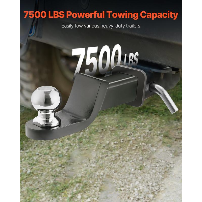 Trailer Hitch, Fits 2 Inches Receiver, Trailer Hitch Ball Mount with 2 Inches Ball and Pin, 7500 Lbs Capacity Ball Hitch, 2 Inches Drop, Tow Hitch