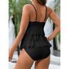 Women Monokini Bathing Suit Solid Color V-Neck Ruffles Sleeveless Bodysuit Swimsuits