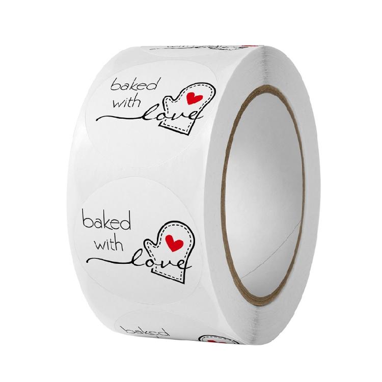 

500 Pcs/Roll Baked with Love Adhesive Stickers Waterproof Removable Baking Label 1