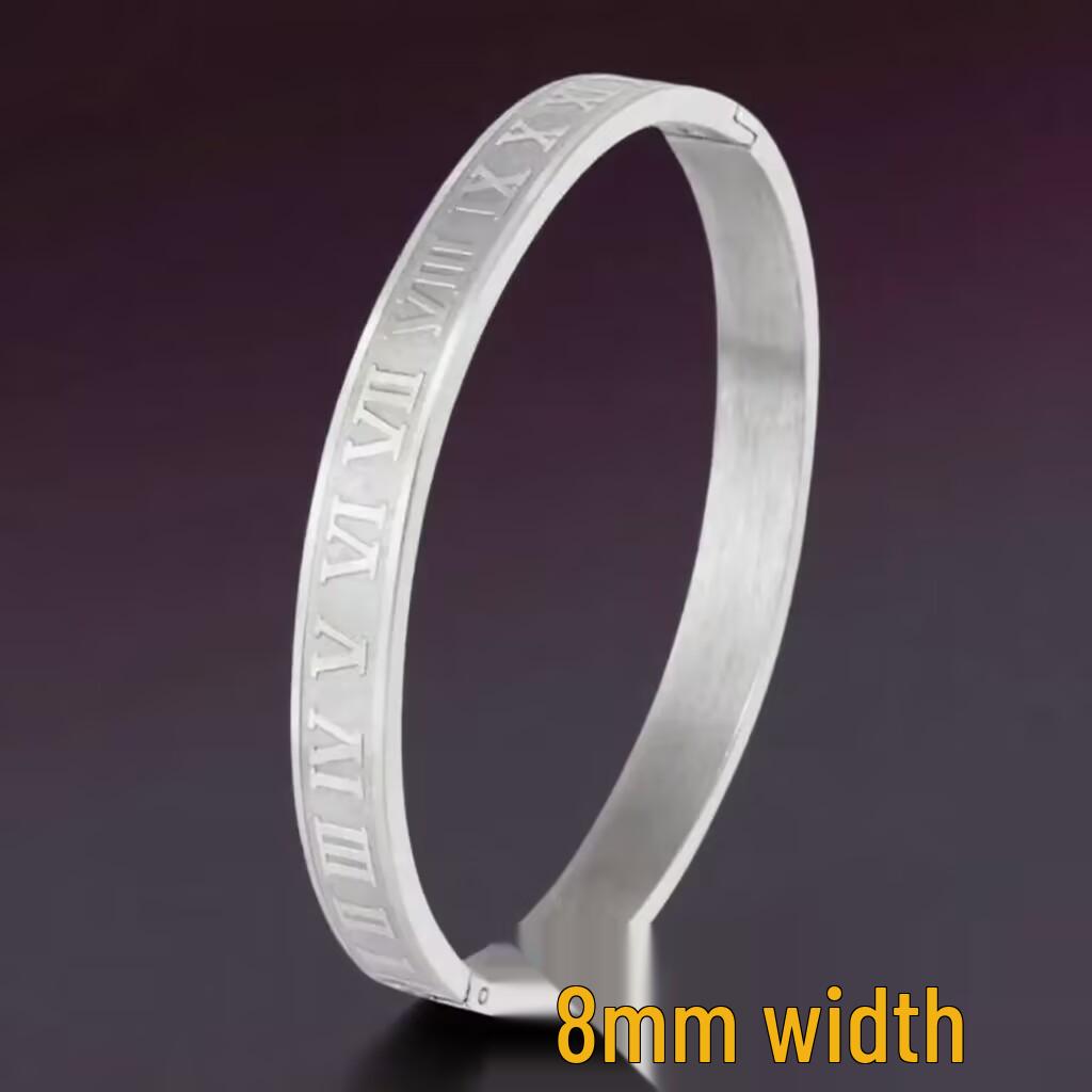 Titanium Steel Roman Numeral Men s Bracelet, 8mm Colorfast Stainless Steel Jewelry