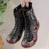 New Autumn and Winter Flat-soled Beef Tendon Sole Women's Boots Ethnic Style Genuine Leather Print Mid-tube Martin Boots