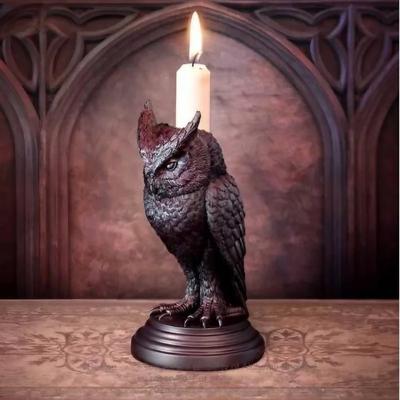 Retro Gotischer Schwarzer Rabe Kerzenhalter Halloween Statue Eule Heim Zimmer Dekoration Harz Skulptur Handwerk Ornament