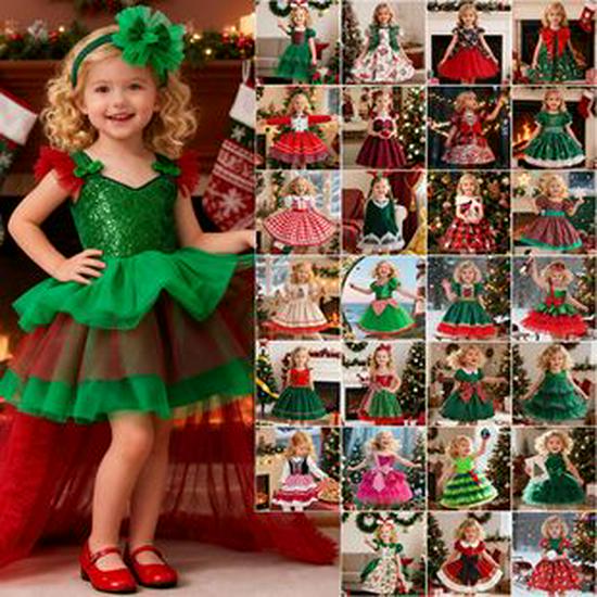 Vestido de Piano de Cetim de Desenho Animado de Natal Europeu e Americano para Meninas