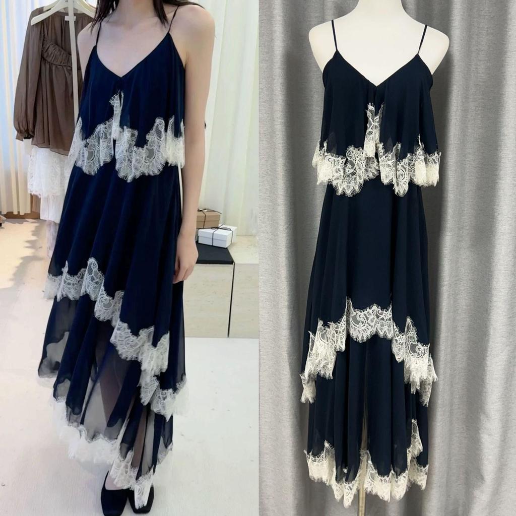 Misty Blue Lace Patchwork Camisole Dress - Spring 2026