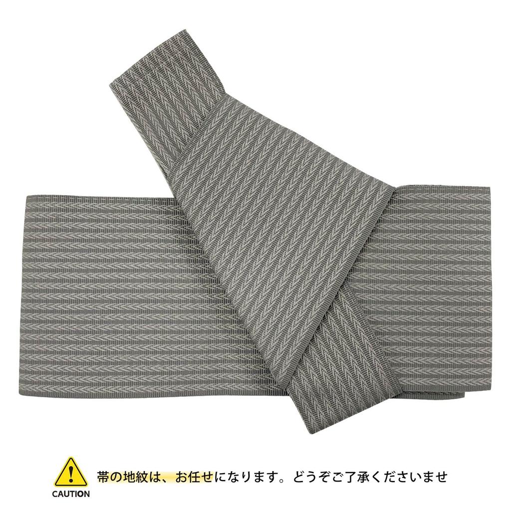 and Waist Cord Size Striped Navy Z35B1 [Fuuka] Yukata, One-Touch Obi, 3-Piece Set, Cotton, Men's, L, (Waist Cord/One-Touch Obi/Gray)