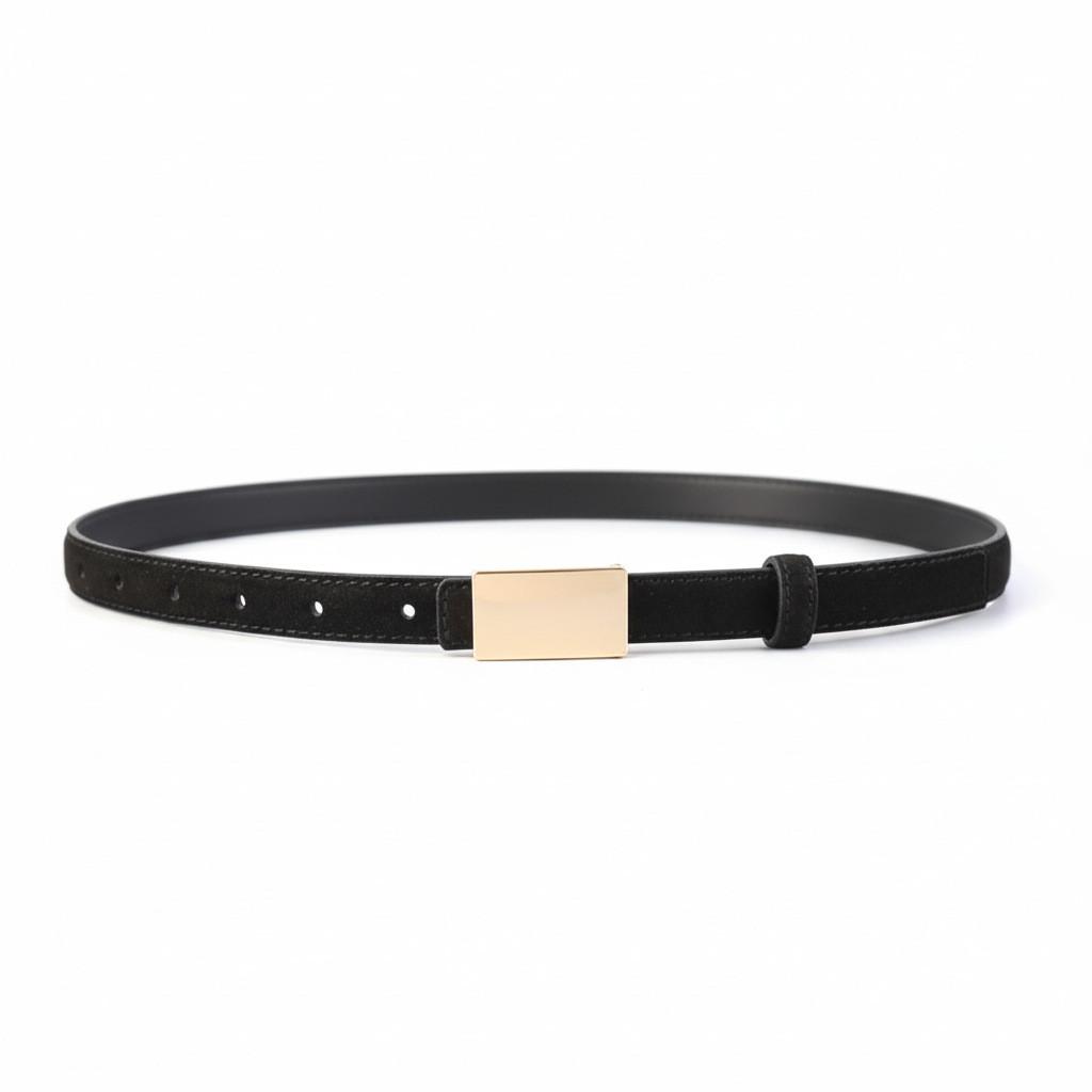 Womens Sanded Genuine Leather Belt With Alloy Buckle For Versatile Wardrobe Black