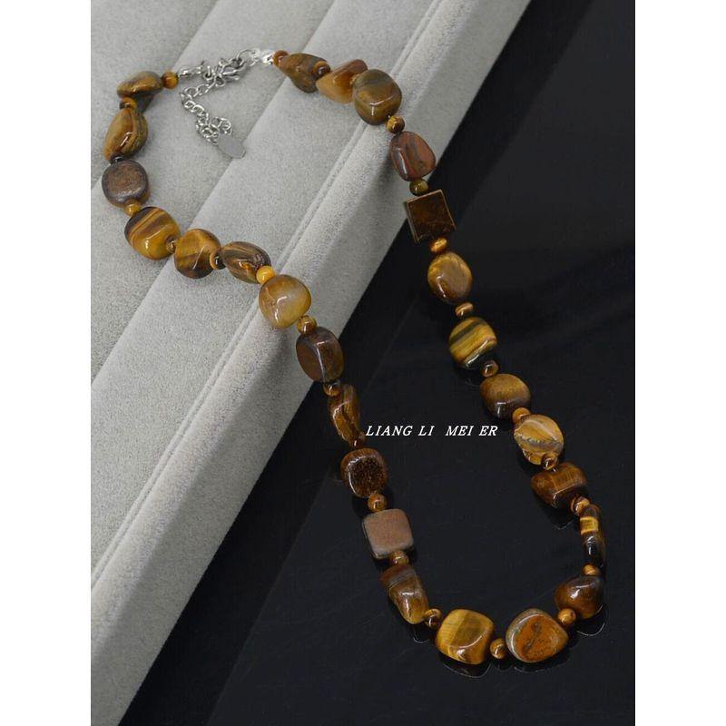 Niche Style French Style Asymmetrical Shaped Clavicle Chain Tigereye