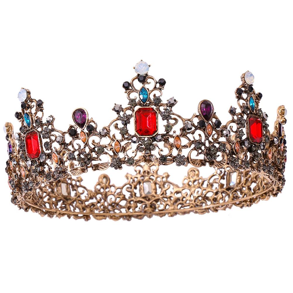 Vintage Baroque Princess Crown For Girls Luxury Round Queen Crown Hair Accessories For Wedding Birthday Cosplay Party