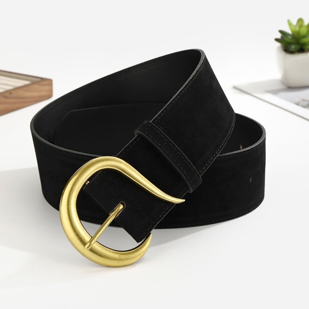 Vintage Pin Buckle Retro Suede Leather Belt Luxury Design Versatile Women Waist Belt Wide Waistband Jeans Decoration