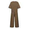 Women's Casual Fashion Sexy Long And Short Sleeve Pullover Shirt Round Neck Literary Retro Solid Color Casual Split Suit