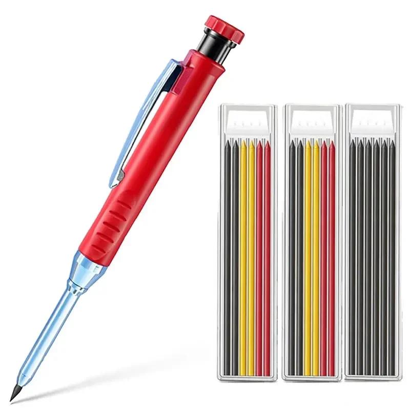 Non-Toxic 2.8Mm Solid Carpenter Mechanical Pencil With Sharpener For Woodworking Construction Long Head Carpenter Pencil Stationery Supply