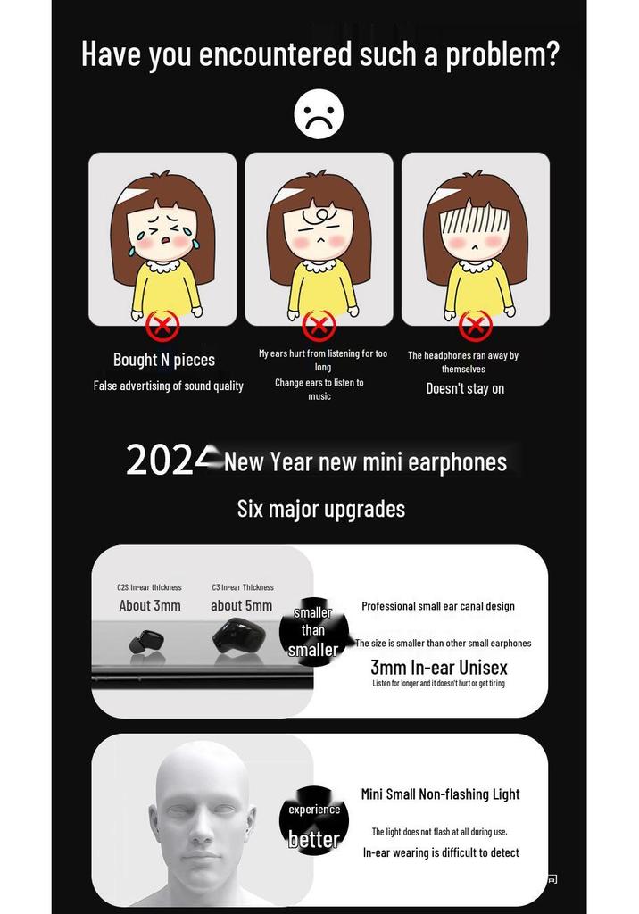 2026 Ultra-Small Wireless Noise-Cancelling Bluetooth Earbuds: Sleep & Sports In-Ear with Long Battery Life, High-End Design