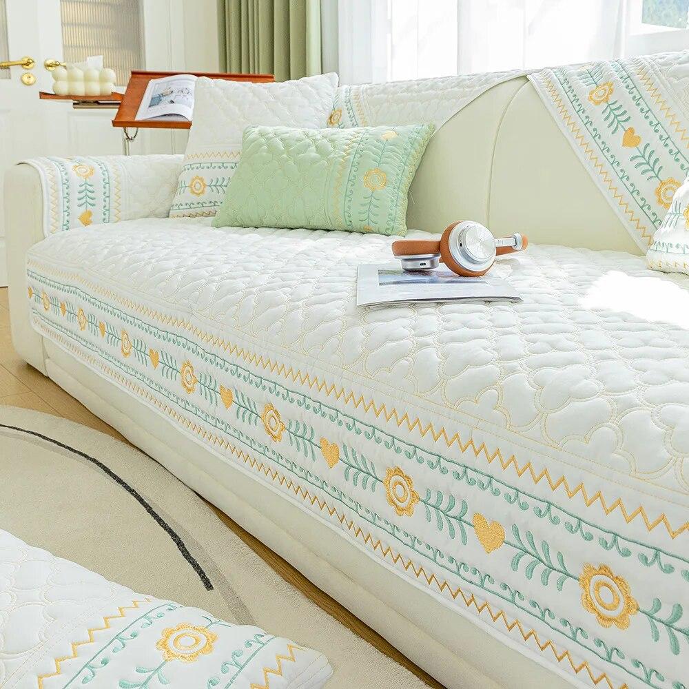 Embroidered Sofa Towel Pillowcase Polyester Cotton Sofas Cushion Anti Slip Wear-resistant Snowflake Patterned Sofa Cover Blanket
