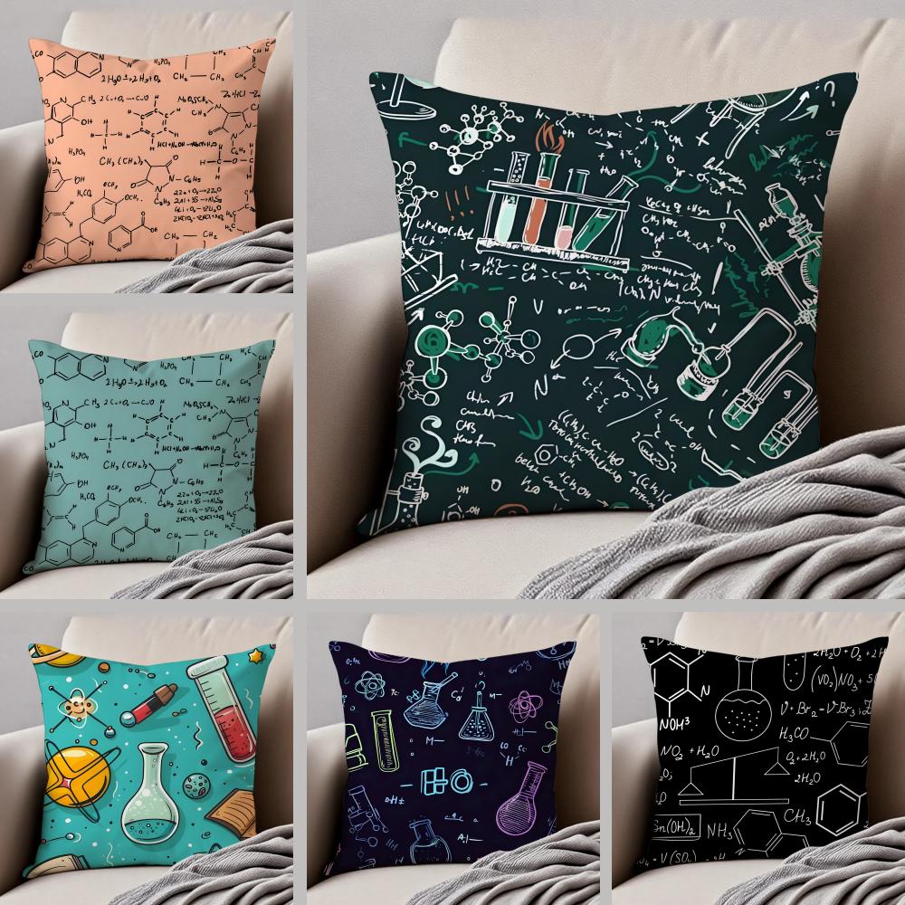 Experimental Fundamental Chemistry Cushion Cover Throw Pillow Cover Hidden Button Durable Polyester Chair Cushion