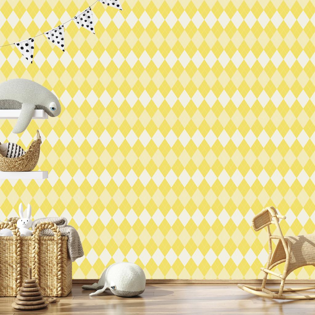 Pastel Diamonds Wallpaper Cream and Yellow for Living Room and Bedroom 50x1000