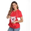 Women's fashionable loose large pocket pocket summer short-sleeved hooded T-shirt