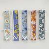 Soft Twill Satined Flower Pattern Neck Scarf Elegant Long Scarf Bag and Hair Tie for Stylish Women Daily Wear