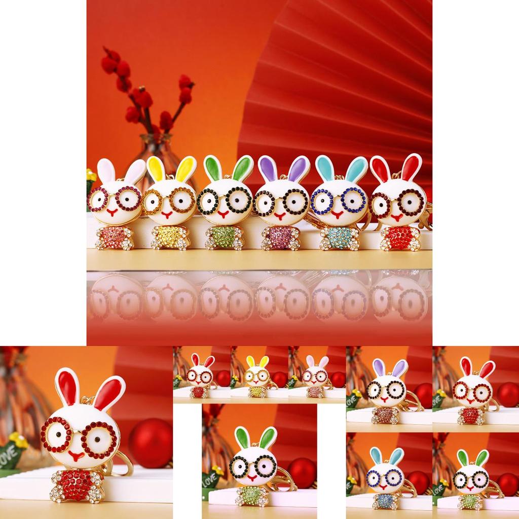 Creative Colorful Rabbit Keychain With Dazzling Rhinestones Stylish Keyring For Women