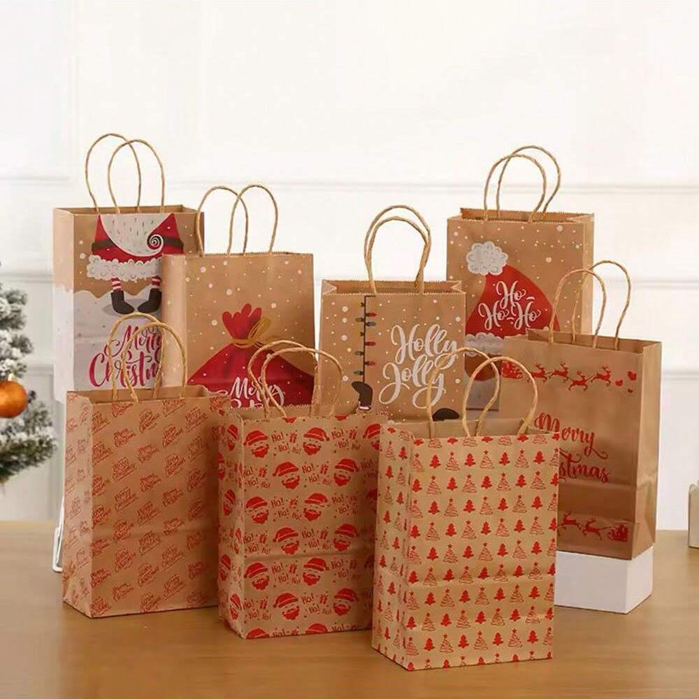 1set Santa Claus kraft paper bags, Christmas tote bags, party gift bags, and gift bags