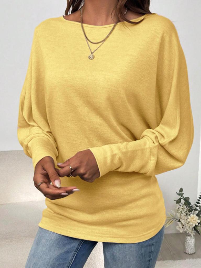 Autumn/Winter Women's Solid Color Off-Shoulder Long-Sleeve Casual T-Shirt