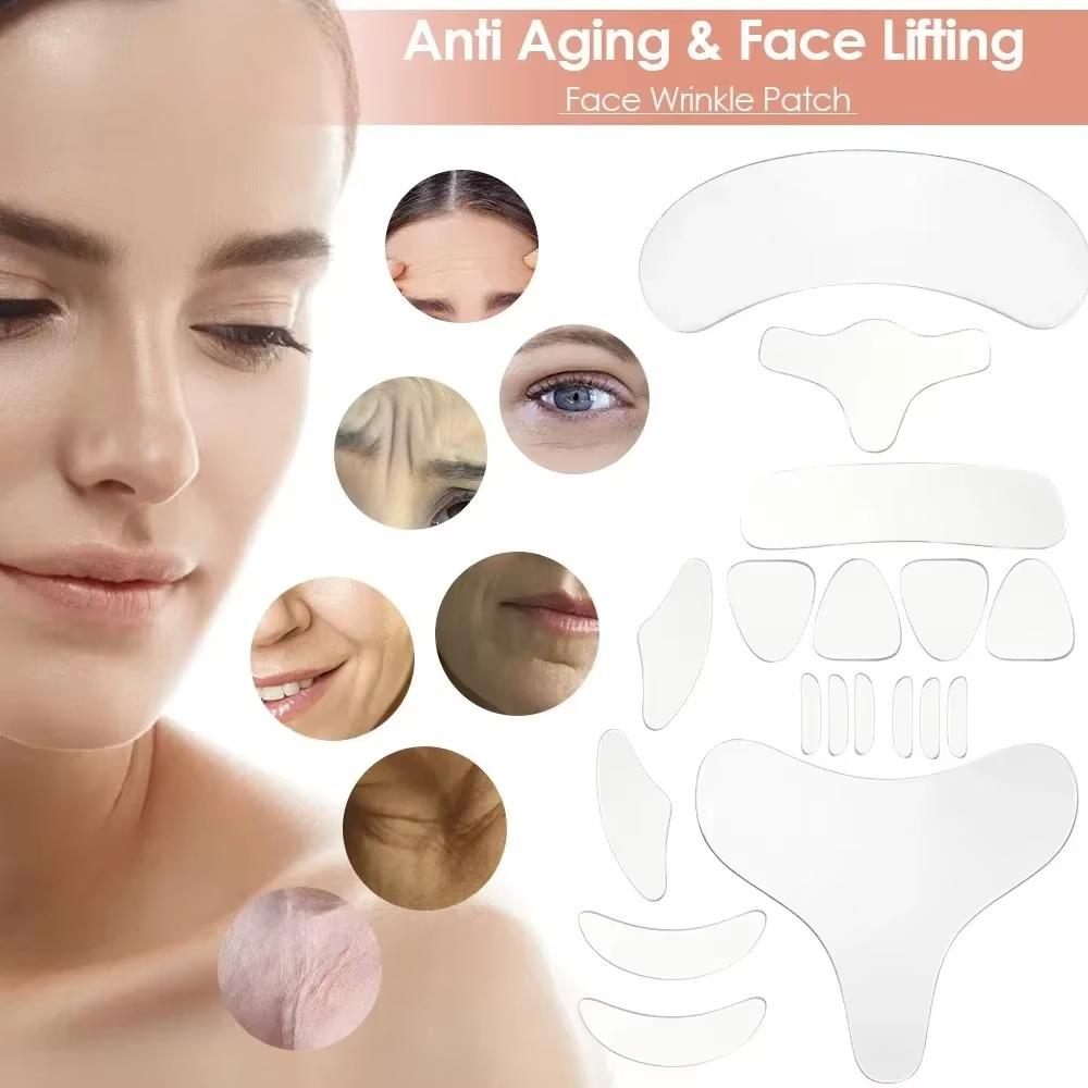 Wiederverwendbare Silikon-Faltenentfernungsaufkleber Anti-Falten-Pads Anti-Aging-Haut Gesichtsstraffungs-Pflaster Gesicht Stirn Hals Augenaufkleber
