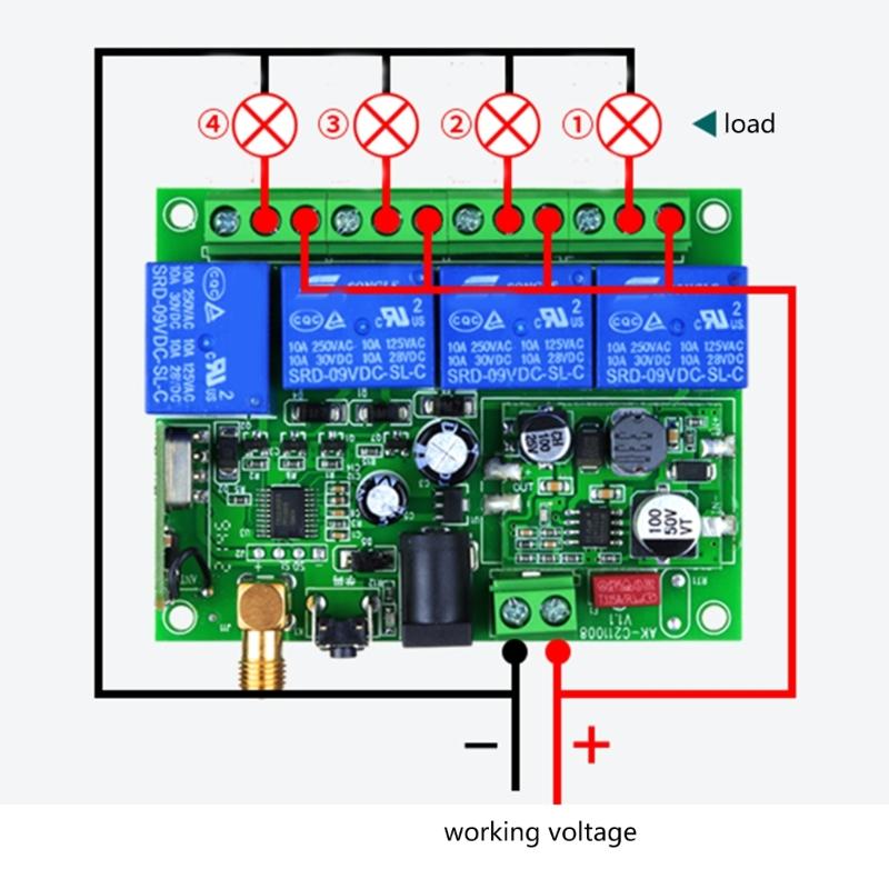 315Mhz 433Mhz DC 85V-260V Four Channel Relay Module Receiver Wireless Remote Control Switch for DC Motor DIY