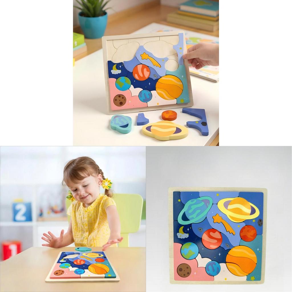 Wooden Baby Early Education Pasting Book With Planet Themes For Toddler Learning Toys