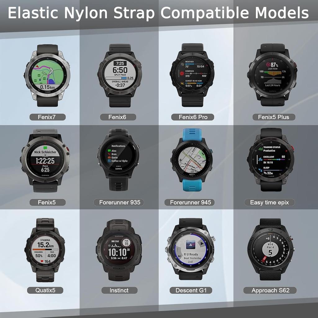 Tiptops Bands Compatible With Garmin Fenix 5/Fenix 6/Fenix 7/ Fenix 8-47mm Straps QuickFit 22mm Watch Band Elastic For Fenix 5 Plus/Fenix 6 Pro/Fenix