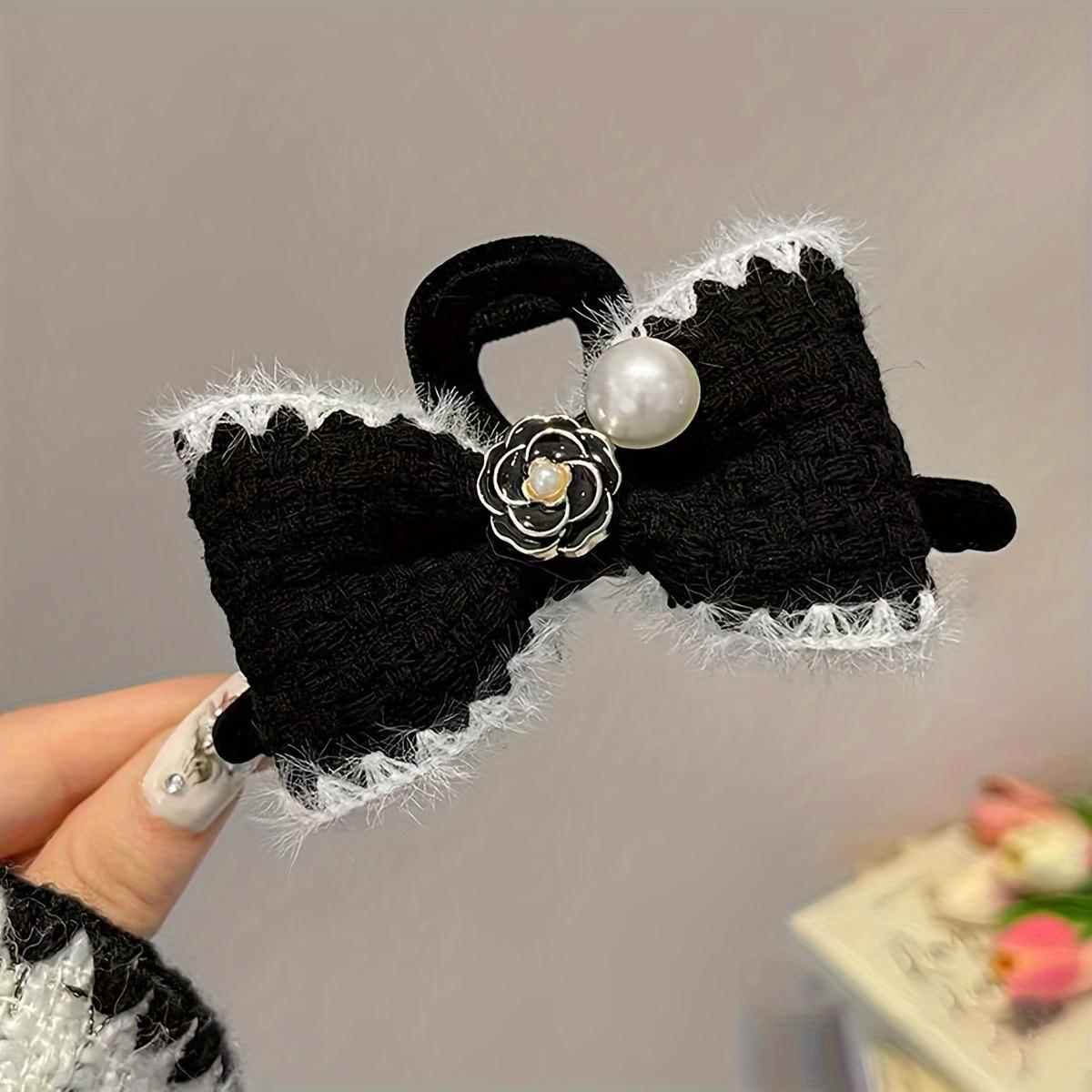 

1pc Classical Elegant Velvet Butterfly Hair Clip Imitating Pearl Large Hair Claws For Women Daily Wear Fashion Sweet Accessories