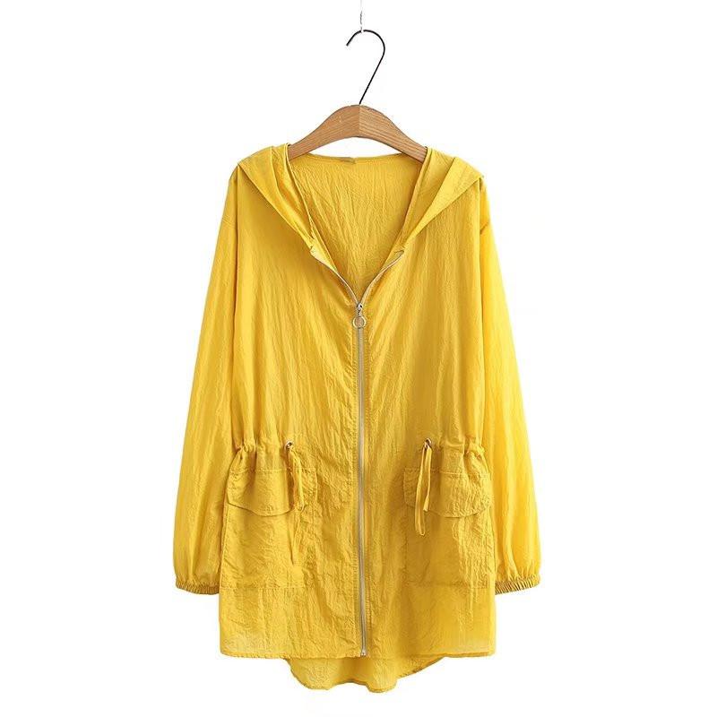 

Женская одежда больших размеров, куртка с длинными рукавами, с капюшоном, застежкой-молнией на талии, тонкий кардиган, солнцезащитная одежда большого размера 4XL жёлтый