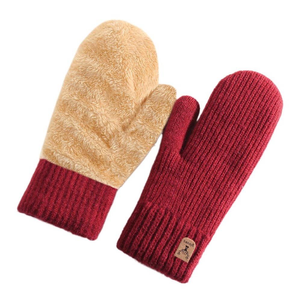 Plush Thickened Warm Finger Mittens Double Layer Warm Knitted Gloves Fashion Gloves Cold Outdoor