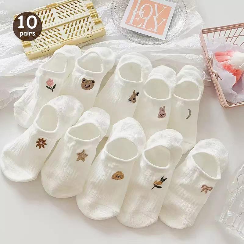 5/10/20 Pairs Women Cartoon Teddy Bear Patterned Ankle Socks Versatile Fashionable Creative Breathable Comfortable Casual Socks