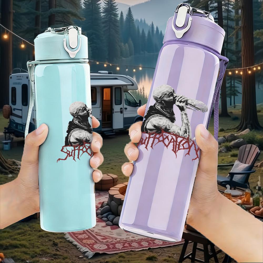 1PC Faint band group grunge sketch print 750ml colorful plastic sports water bottle leakproof pop up lid with straw for outdoor work home use