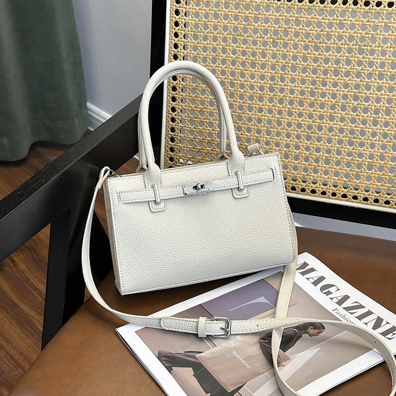 Premium platinum bag women's new lychee pattern portable small square bag versatile commuter shoulder messenger bag