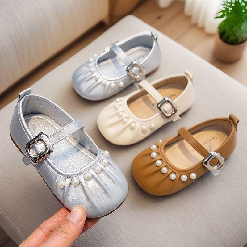 2026Spring new style pearl girls' French Mary Jane shoes, soft-soled ballet granny shoes, trendy little princess shoes