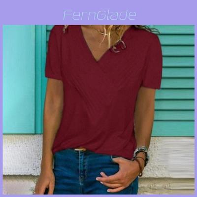 Women's V-neck Tunic Short Sleeve Loose Top T-shirt Plus Stylish Blouse Option