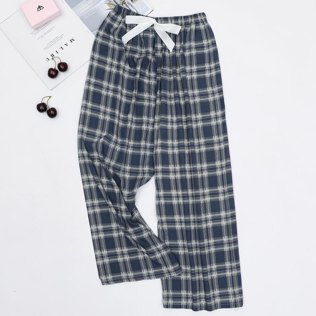 Women's Cotton-Silk Cartoon Pajama Pants, Summer Thin, Black & White Wide-Leg, Plus Size, Outdoor Beach Wear.