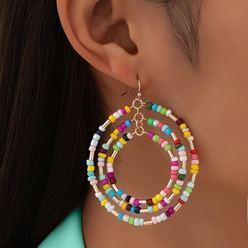 New Fashion Multi-layer Color Rice Bead Earrings Casual Dating Women's Earrings