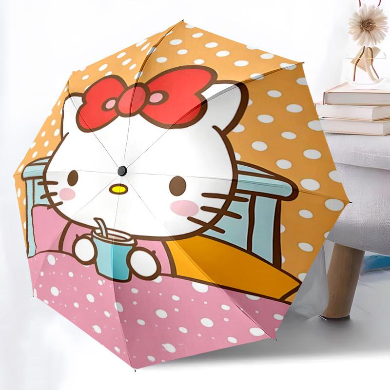 1pc Hello Kitty Automatic Opening/Closing Umbrella with Foldable Design, 8-Bone Iron Frame, Outdoor, Ideal Gift for Fans, Travelers, Everyday Use, Sui