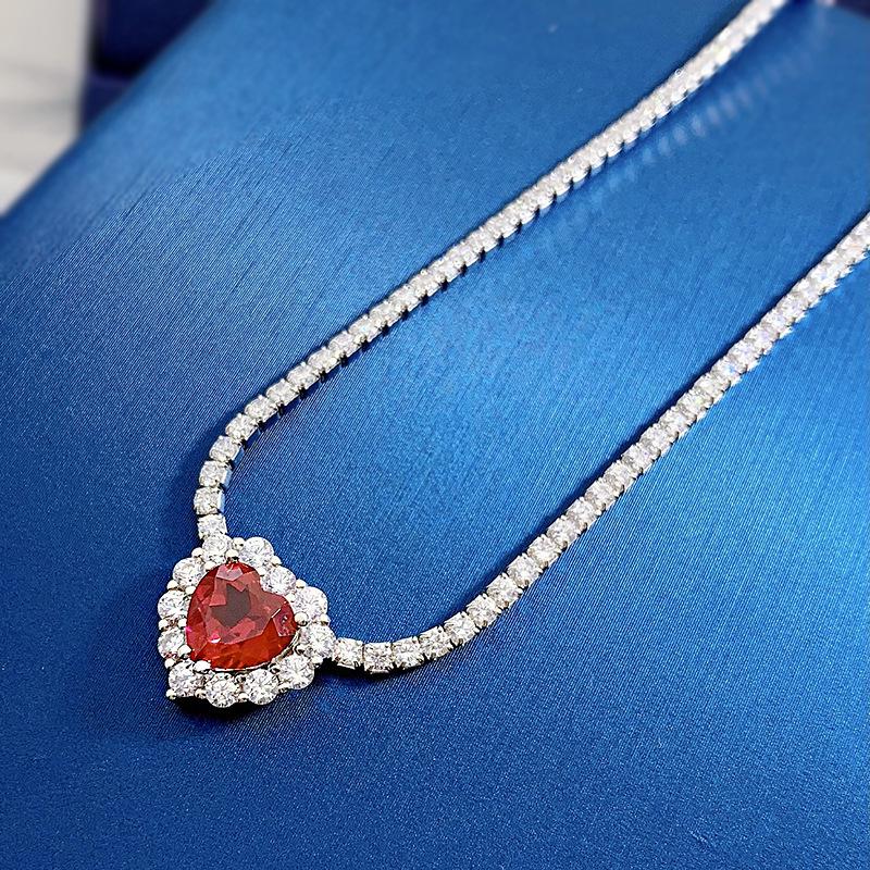 

Longlong Gold Jewelry S925 Серебро Подвеска-ожерелье в форме сердца с зеленой цирконией и рубиновой инкрустацией для женщин S925 Silver красный