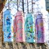 Cute Dinosaur Rainbow Straw Water Bottle, Portable, Large Capacity, Reusable, Lightweight, Outdoor, Camping, Picnic, 800ml